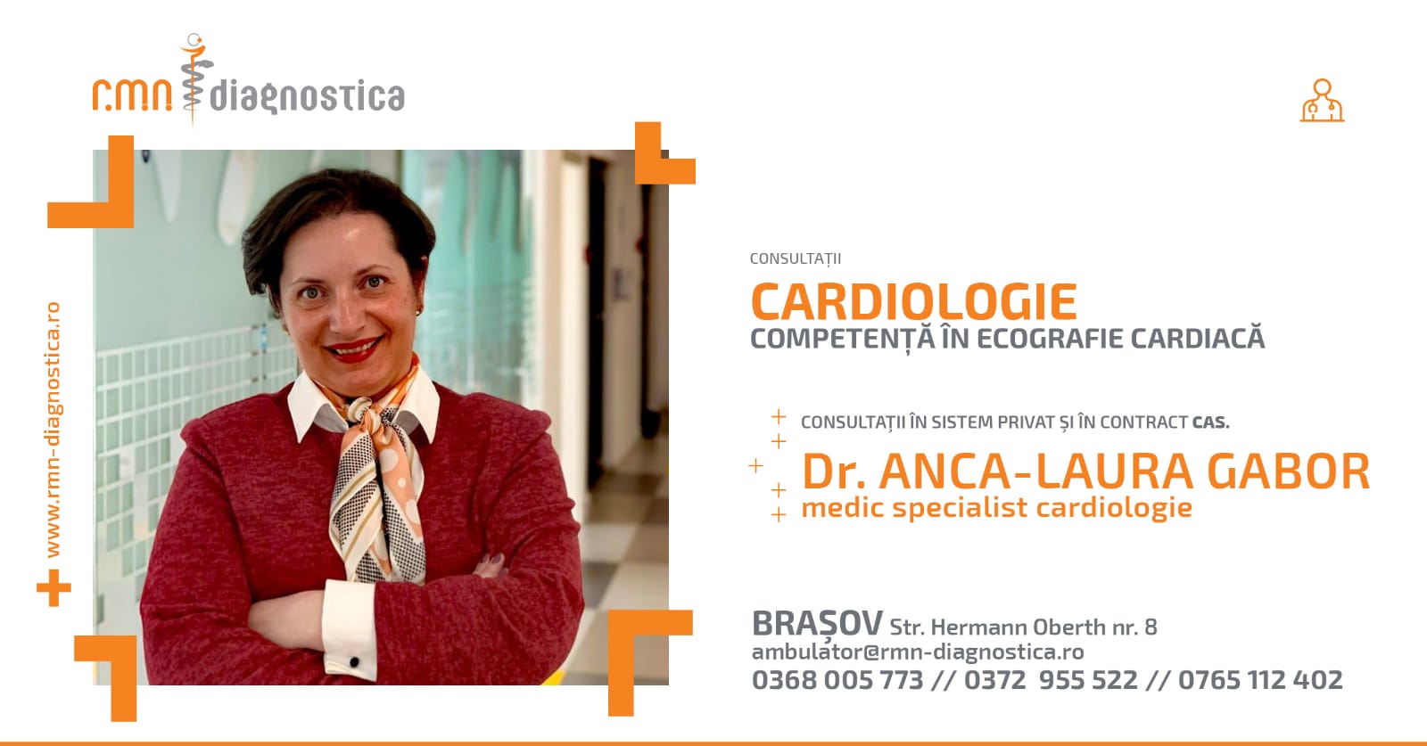 Doamna doctor Anca-Laura Gabor, medic specialist cardiologie - rmn diagnostica brasov