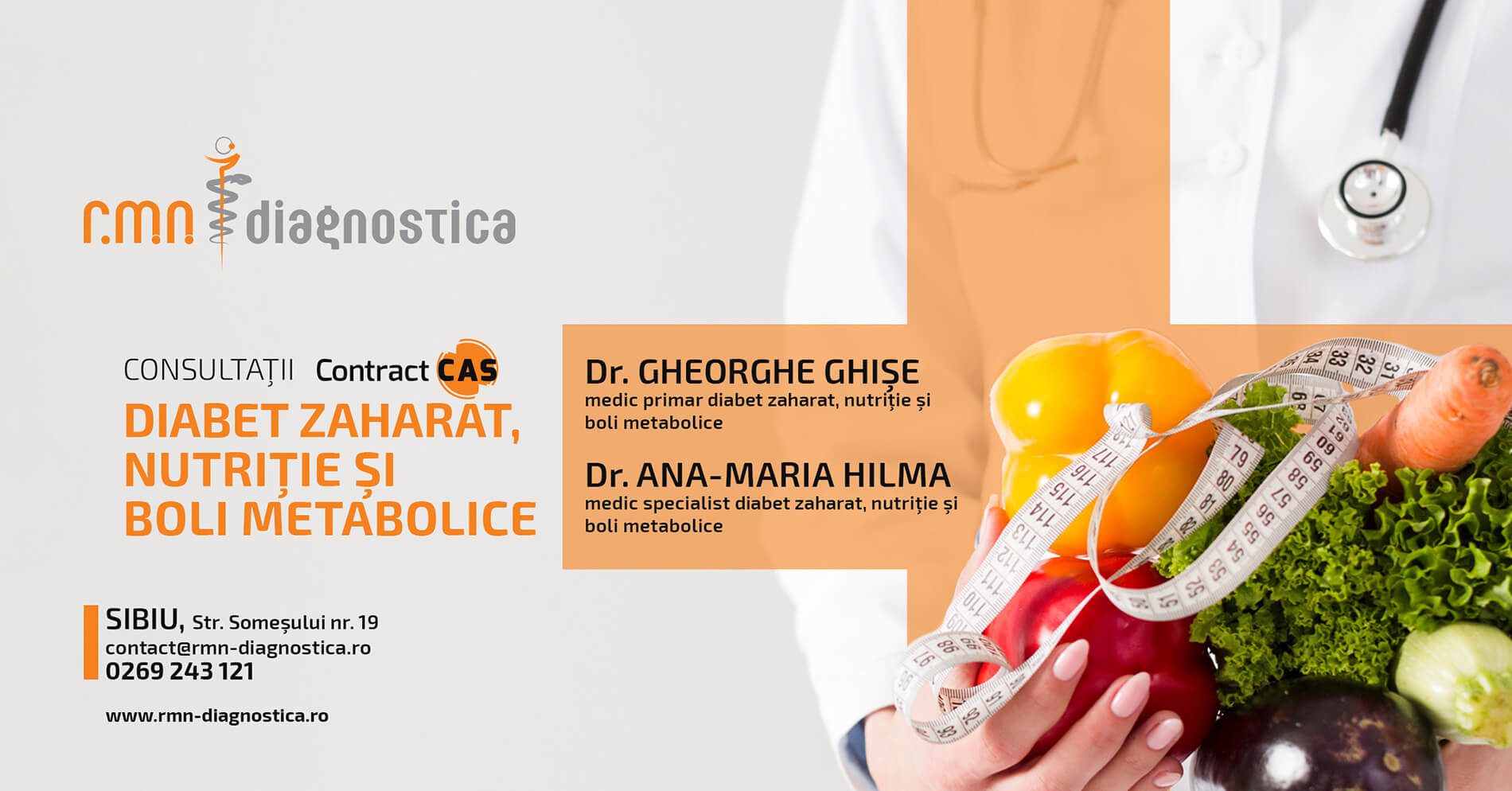 Consultații DIABET zharat, nutriție și boli metabolice, în contract CAS, la RMN Diagnostica Sibiu