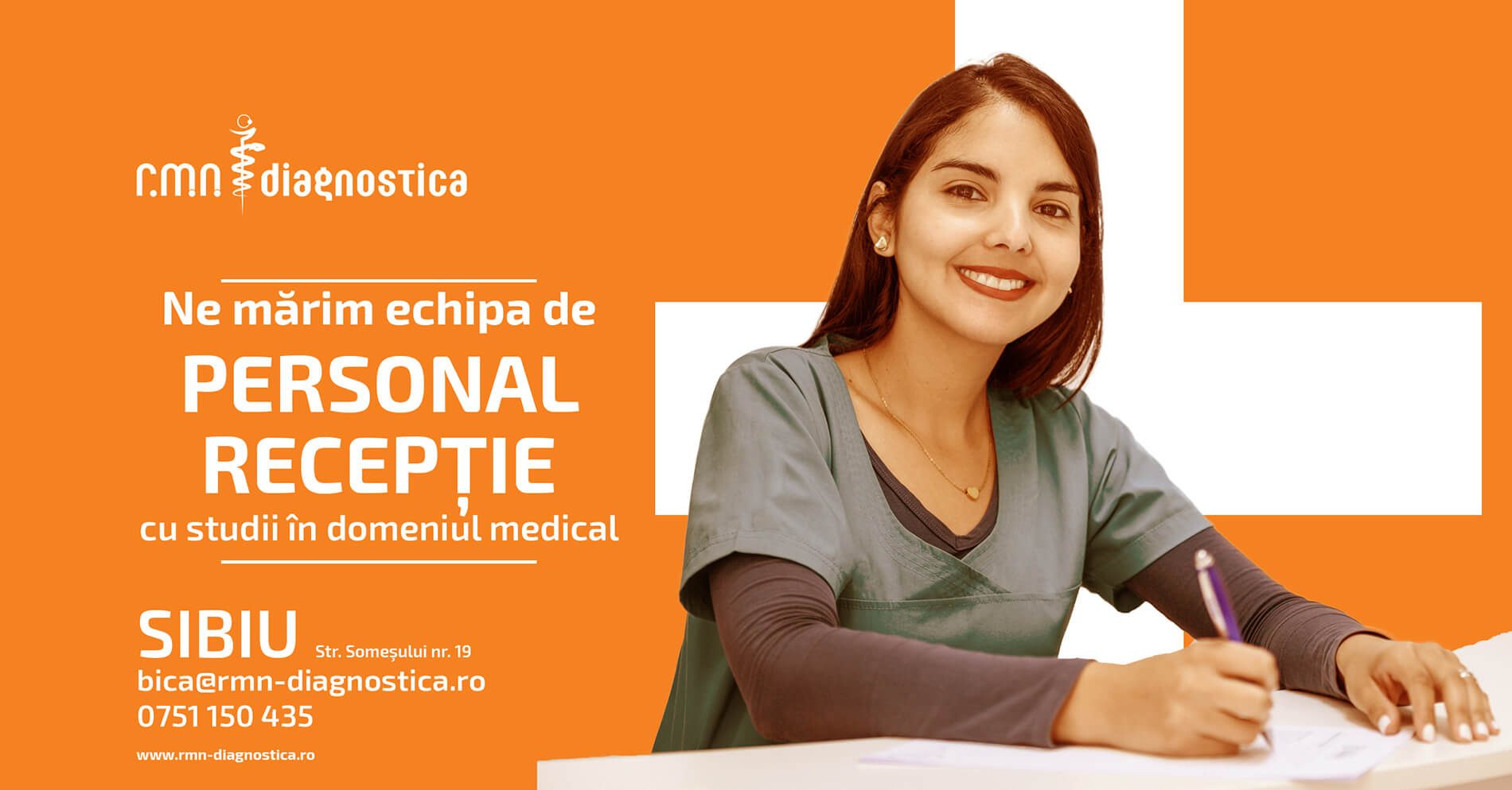 Căutăm colegi noi pentru recepția centrului nostru RMN DIAGNOSTICA