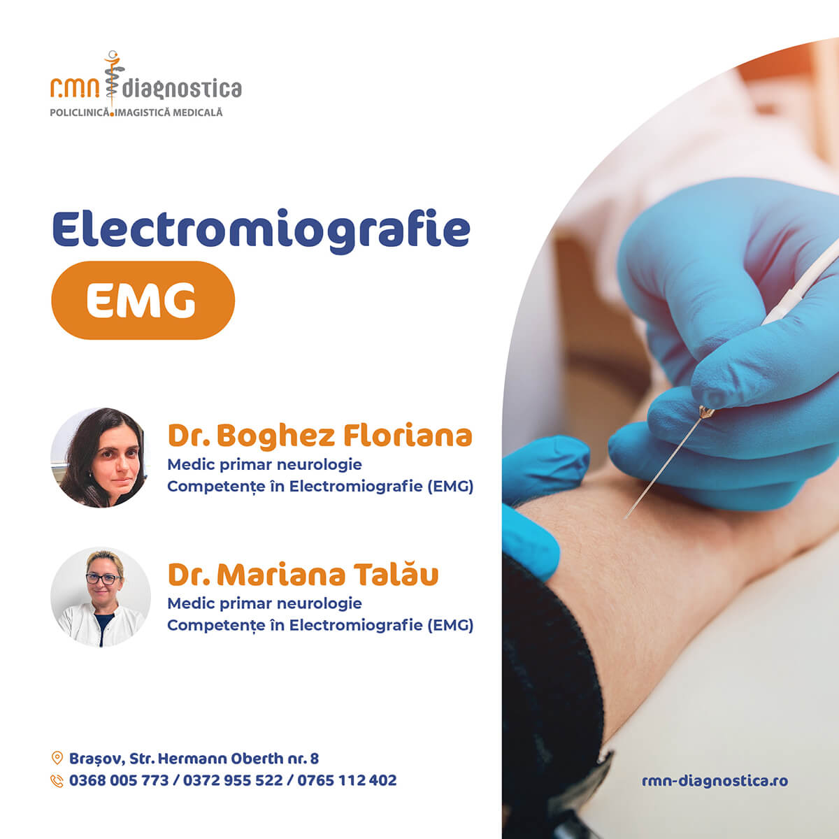 Electromiografie EMG în cadrul centrului medical RMN Diagnostica Brașov